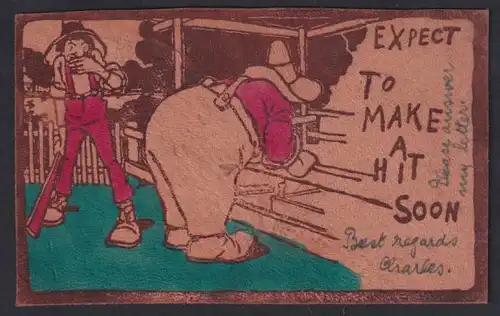 Leder-AK Expect to make a hit soon, Dickes Hinterteil sorgt für Belustigung