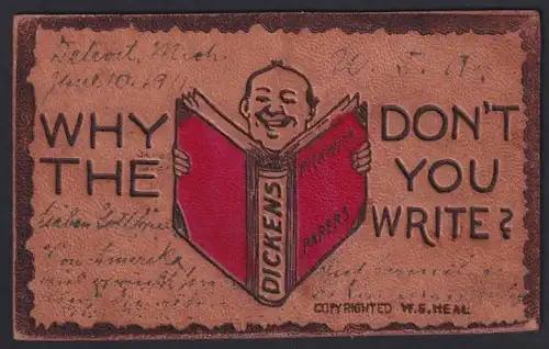 Leder-AK Why don`t you write?, Aufforderung an Schreibfaule