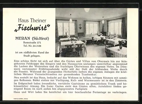 Künstler-AK Meran, Hotel Haus Theiner Fischwirt, Romstrasse 171