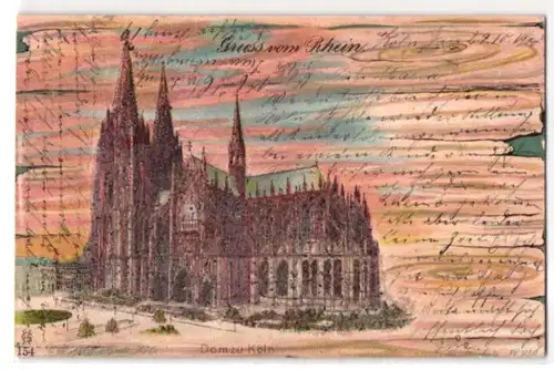 Glitzer-Perl-AK Köln, Dom mit Glitzer-Perlen