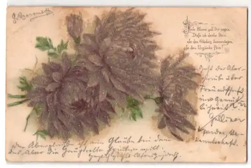 Glitzer-Perl-AK Dunkle Astern mit Glitzer-Perlen