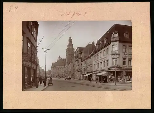 Fotografie Brück & Sohn Meissen, Ansicht Döbeln i. Sa., Blick auf den Obermarkt, Buchhandlung Carl Schmidt, Uhrmacher