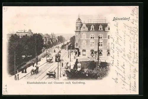 AK Düsseldorf, Eisenbahnbrücke und Chaussee nach Grafenberg