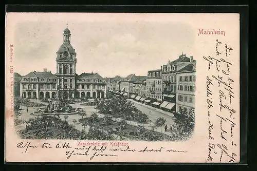 Relief-AK Mannheim, Paradeplatz mit Kaufhaus