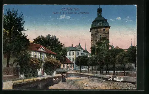 AK Staffelstein, Partie an der Lauter mit Stadtturm
