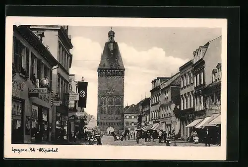 AK Speyer a. Rh., Altpörtel - Strassenpartie mit Blick auf Turm, 