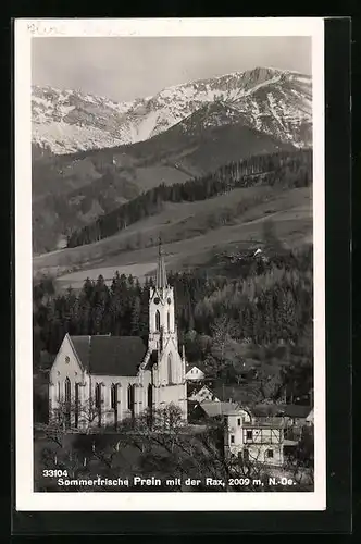 AK Prein, Ortspartie mit Kirche und der Rax