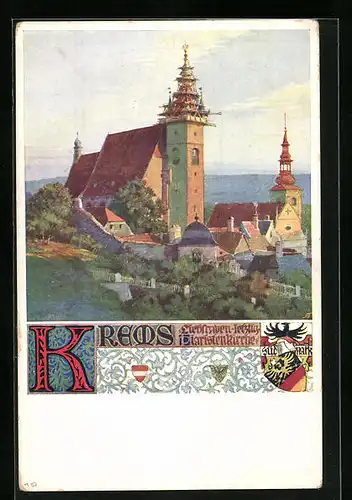 Künstler-AK Krems, Liebfrauen-jetzig Piaristenkirche