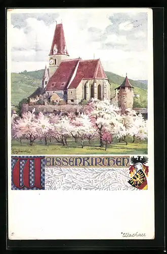 Künstler-AK Weissenkirchen, Ortspartie mit Kirche