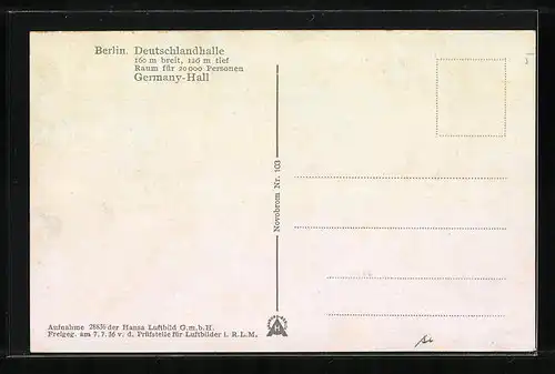 AK Berlin, Die Deutschlandhalle aus der Vogelschau