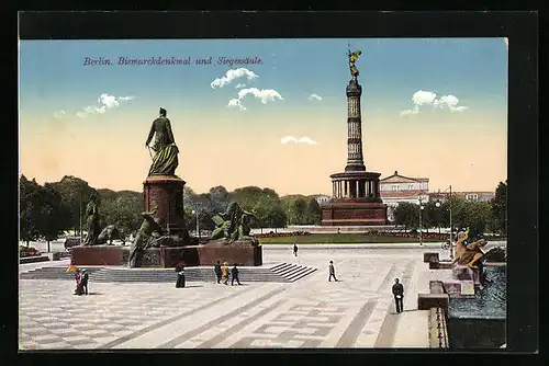 AK Berlin, Partie am Bismarckdenkmal und der Siegessäule