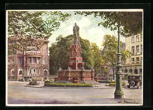 Künstler-AK Berlin, Kemperplatz mit Rolandbrunnen