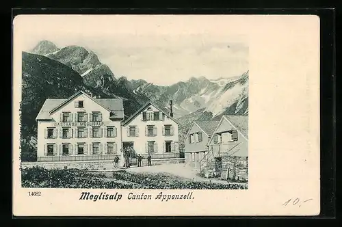 AK Appenzell, Gasthaus Meglisalp mit Bergpanorama und Strasse