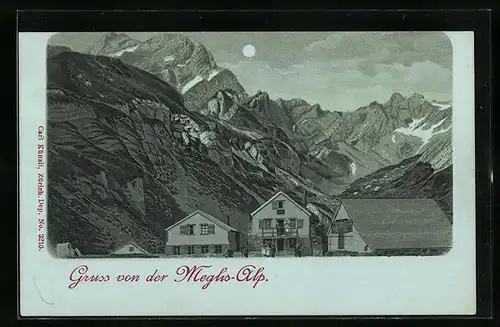 AK Appenzell, Gasthaus Meglisalp mit Bergpanorama im Mondschein