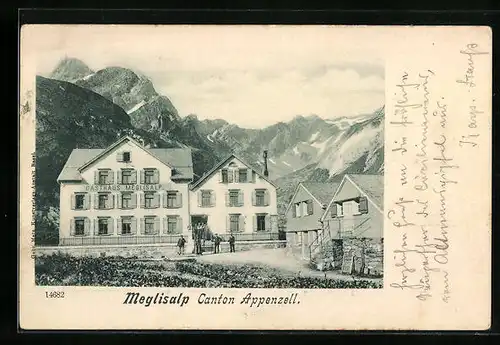 AK Appenzell, Gasthaus Meglisalp vor Bergpanorama
