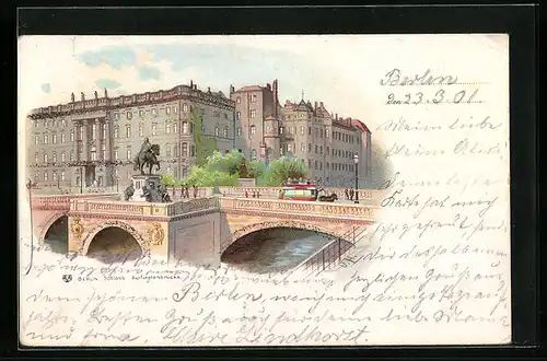 Lithographie Berlin, Schloss mit Kurfürstenbrücke