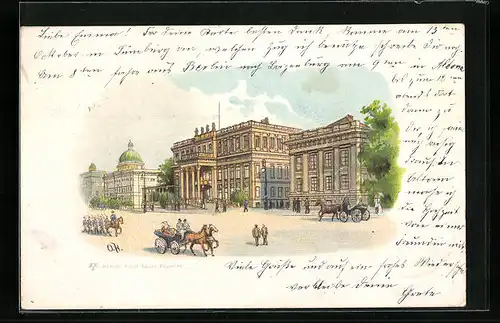 Lithographie Berlin, Partie am Palais Kaiser Friedrichs