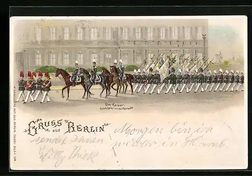 Lithographie Berlin, Der Kaiser - Rückkehr von der Parade