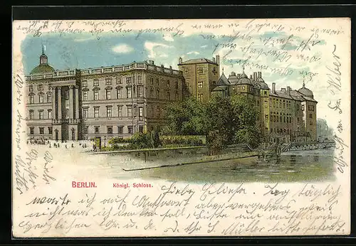 Lithographie Berlin, Partie mit Königlichem Schloss