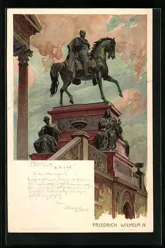 Künstler-AK Heinrich Kley: Berlin, Standbild Friedrich Wilhelm IV.
