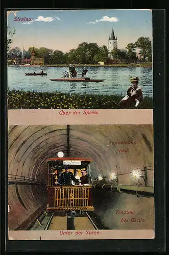 AK Berlin-Treptow, Partie an der Spree (Stralau), U-Bahn im Tunnel unter der Spree