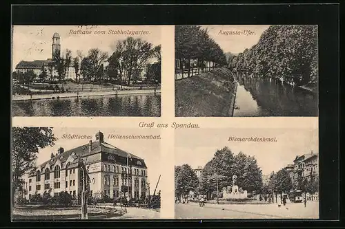 AK Berlin-Spandau, Rathaus, Augusta-Ufer, Städtisches Hallenschwimmbad