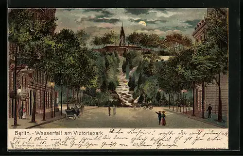 Künstler-AK Berlin, Wasserfall am Victoriapark