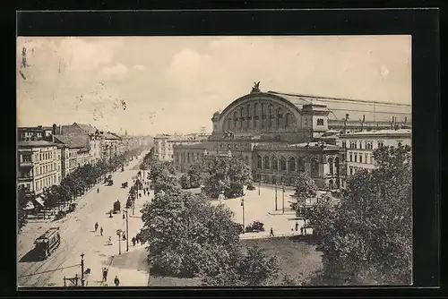 AK Berlin, Askanischer Platz mit Anhalter Bahnhof und Strasse aus der Vogelschau