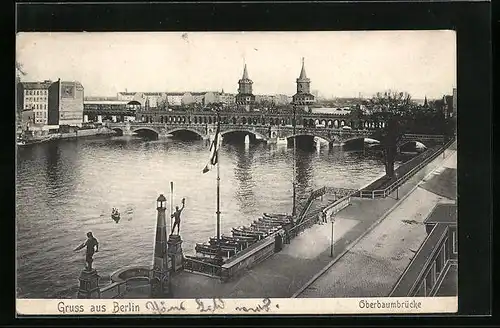 AK Berlin, Oberbaumbrücke mit Strasse aus der Vogelschau