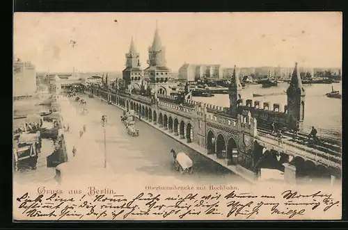 AK Berlin, Oberbaumbrücke mit Hochbahn