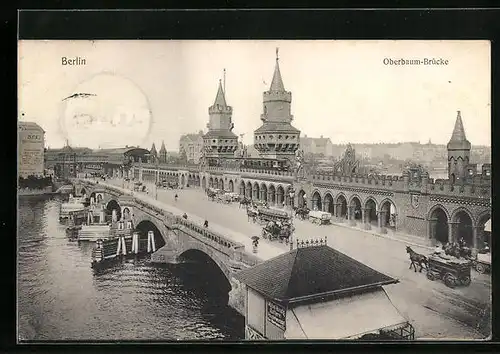 AK Berlin, Oberbaumbrücke mit Strasse und Kutschen