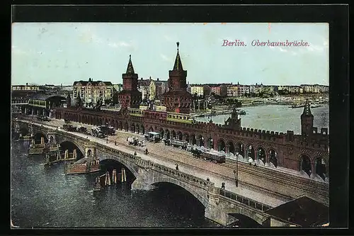 AK Berlin, Oberbaumbrücke aus der Vogelschau