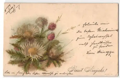 Glitzer-Perl-AK Weisse und rosa Blumen mit Glitzer-Perlen