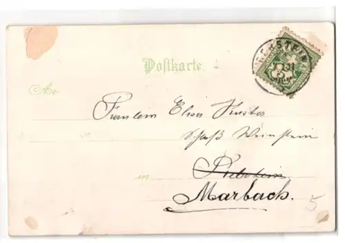 Glitzer-Perl-AK Vergissmeinnicht und Efeu mit Glitzer-Perlen