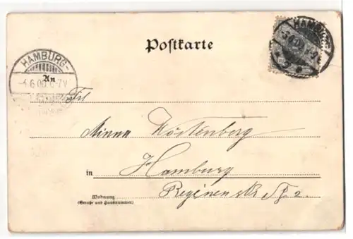 Glitzer-Perl-AK Kleines Paar im Kranz aus Vergissmeinnicht mit Glitzer-Perlen