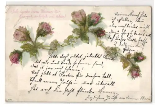 Glitzer-Perl-AK Rosenknospen mit Glitzer-Perlen