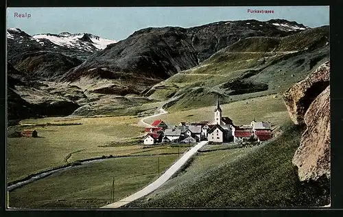 AK Realp, Totalansicht mit der Furkastrasse