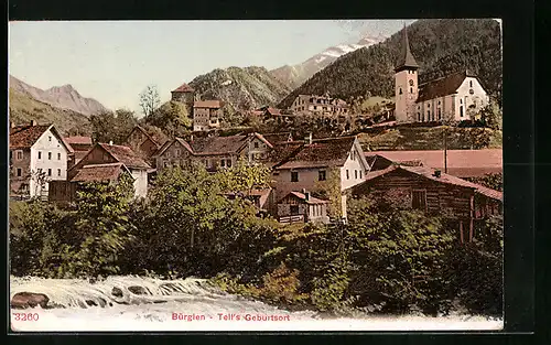 AK Bürglen, Ortsansicht vom Ufer aus, Tell's Geburtsort