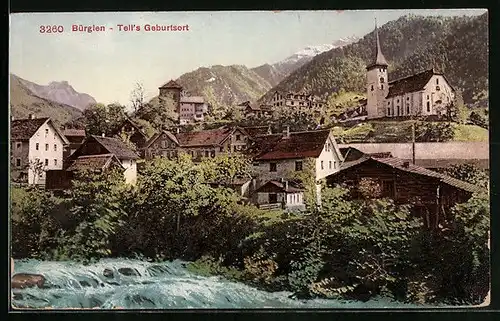 AK Bürglen, Ortsansicht vom Ufer aus, Tell's Geburtsort