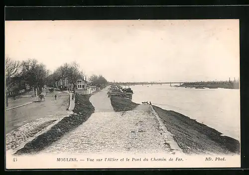 AK Moulins, Vue sur l'Allier et le Pont du Chemin de Fer