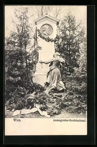 AK Wien, Anzengruber-Grabdenkmal auf dem Zentralfriedhof