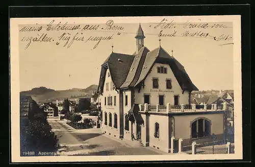 AK Appenzell, Strassenpartie mit Postgebäude
