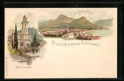 Lithographie Lugano, Panorama & Monte Bré, San Lorenzo