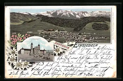 Lithographie Einsiedeln, Panorama, Couvent