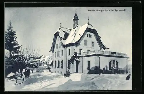AK Appenzell, Neues Postgebäude im Schnee