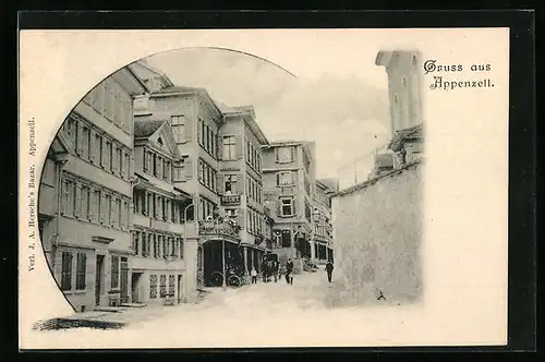 AK Appenzell, Strassenpartie mit Passanten