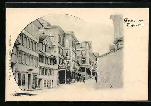 AK Appenzell, Strassenpartie mit Geschäften