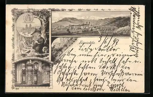 Künstler-AK Einsiedeln, Ortsansicht, Mönch, Kirche