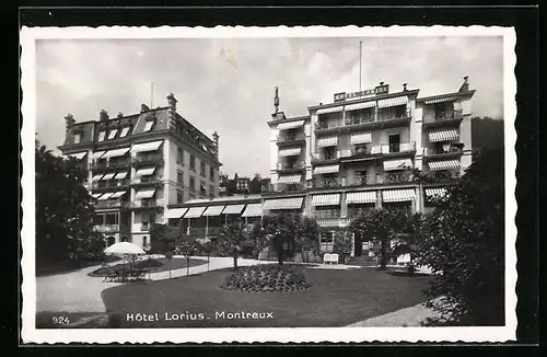 AK Montreux, Hotel Lorius mit Grünanlage