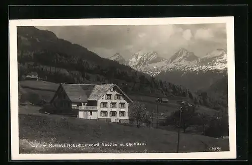 AK Lutenwil b. Nesslau, Kurhaus Hüberli mit Bergpanorama
